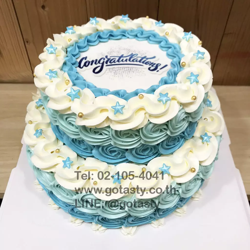 2 layers Blue and white congratulation cake