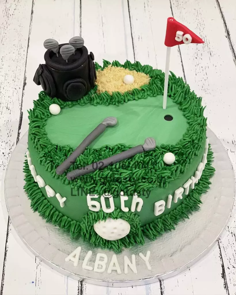 Golf bad fondant 3 d photo green white birthday cake