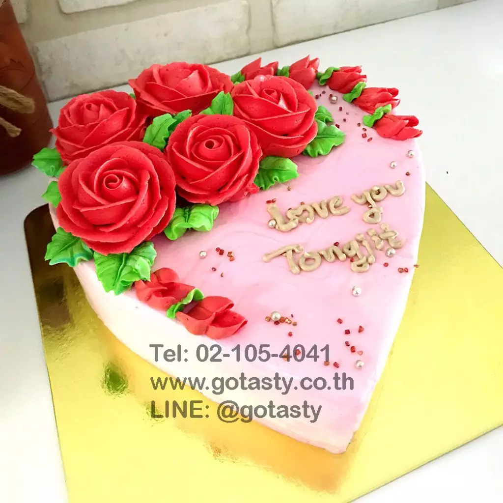 Pink heart shape red rose cream cake