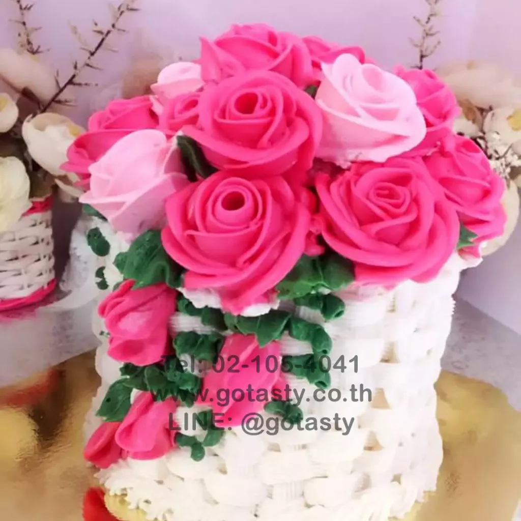 Pink rose cream birthday cake