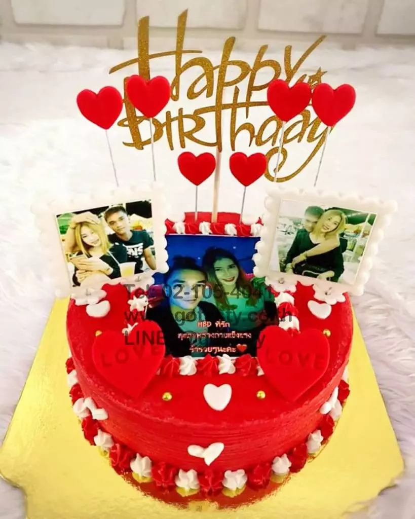 Red photo cream birthday cake