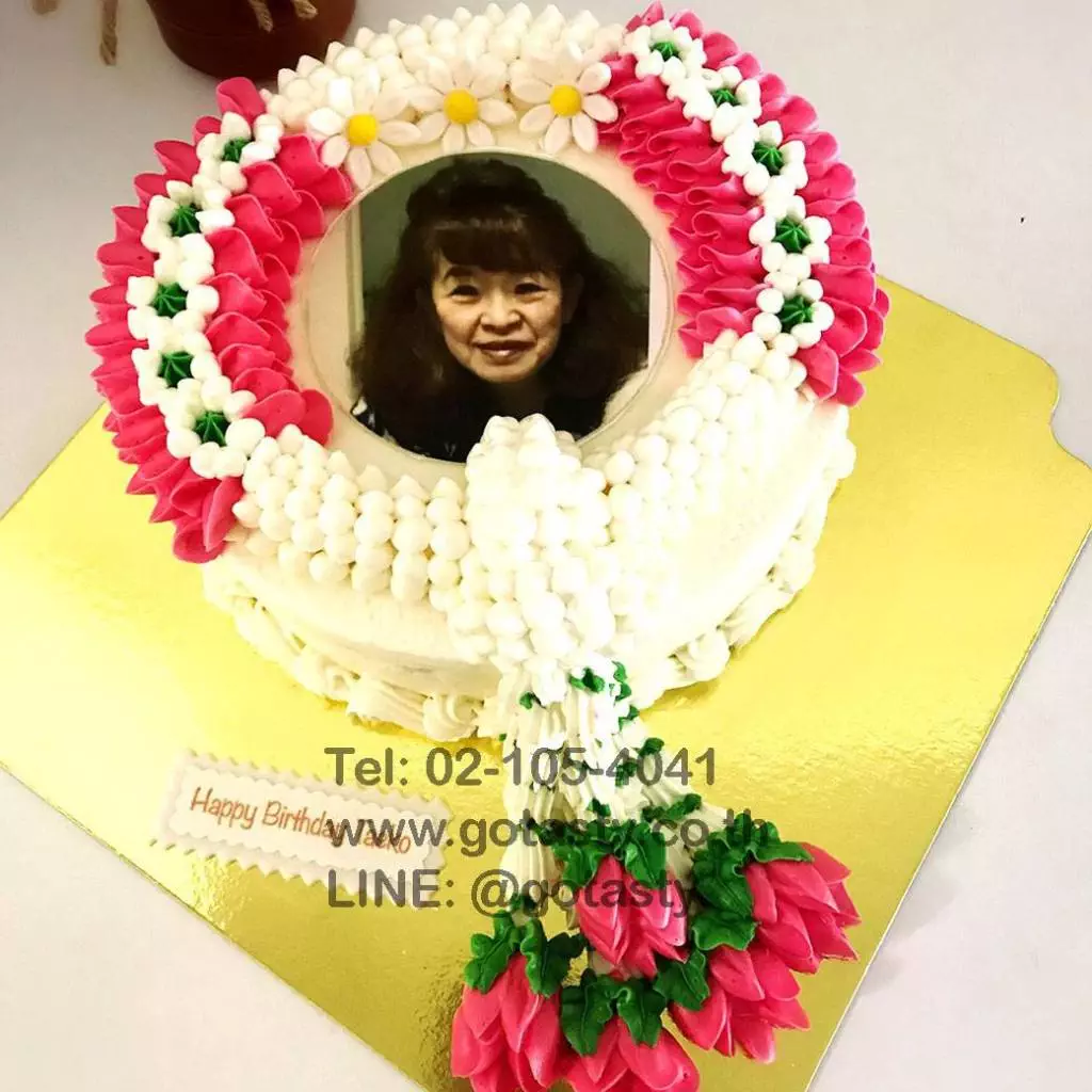 สีชมพู พวงมาลัย เค้ก ครีม วันเกิด เค้ก