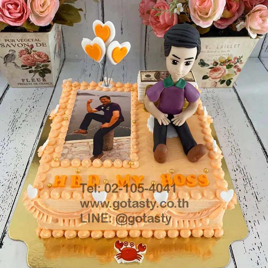 3d man with photo birthday cake