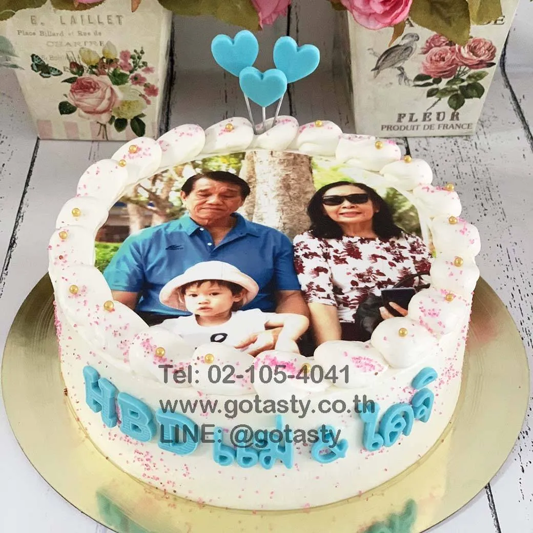 White cream photo birthday cake