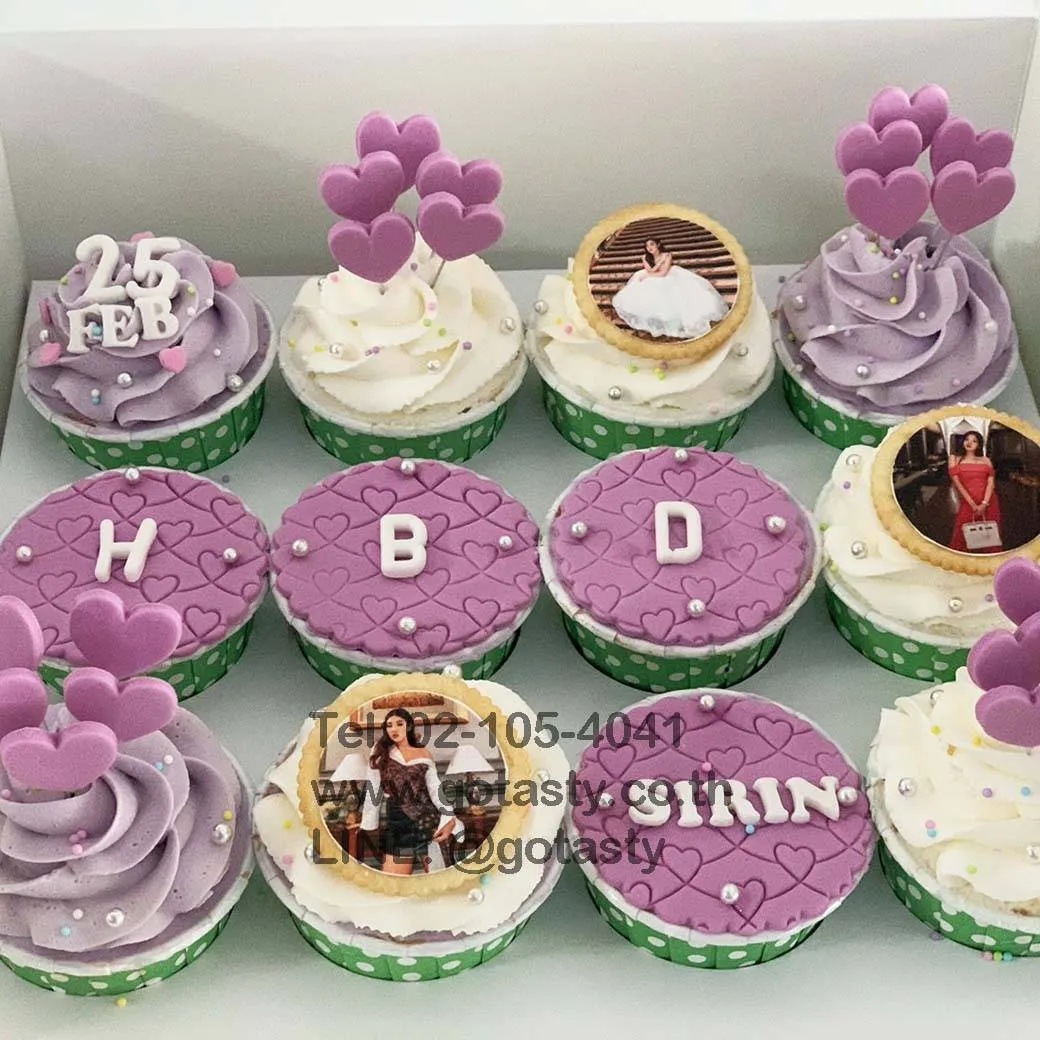 Purple and white photo cupcake birthday