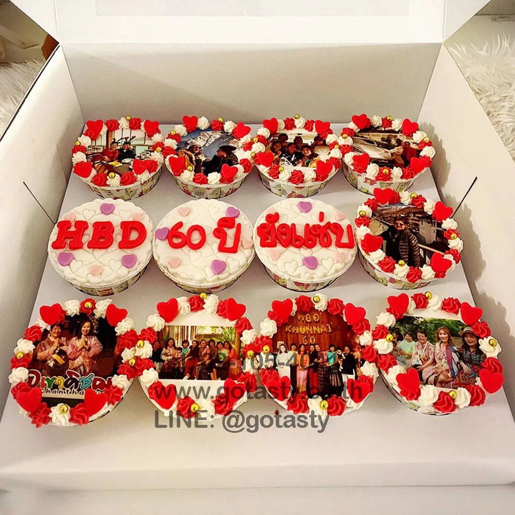 Red and white photo cupcake birthday