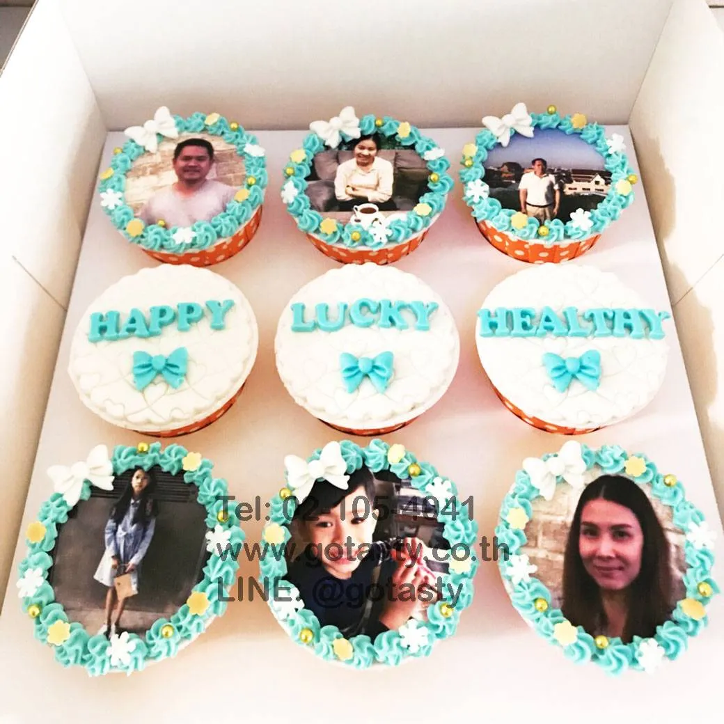 Blue cream photo cupcake birthday