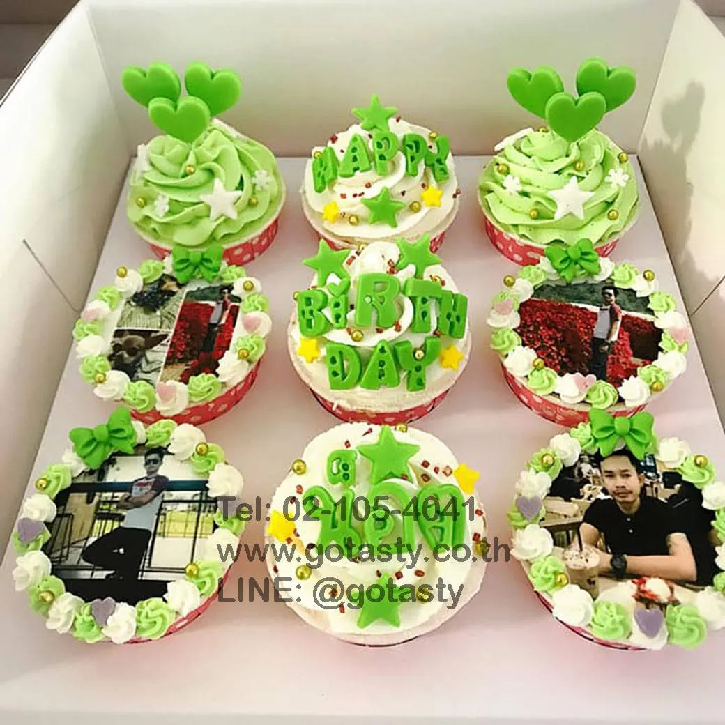 Green cream photo cupcake birthday
