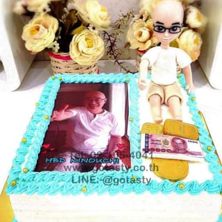 เค้กปั้น3มิติ ผู้ชายพร้อมใส่รูปภาพครีมสีฟ้า