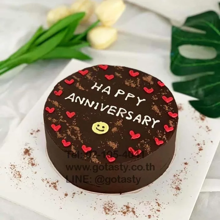 A Happy Anniversary Chocolate Cake On Yellow Plate With White Background  Stock Photo - Download Image Now - iStock