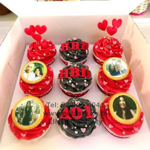 Red and black cupcake photo with heart decorations