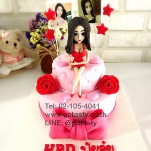 2layers lady 3d photo birthday cake