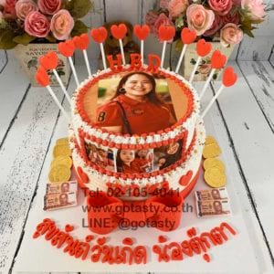 2 layer heart red white photo birthday cake