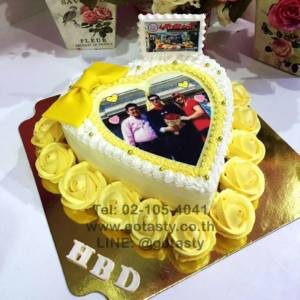 Yellow rose with photo birthday cake