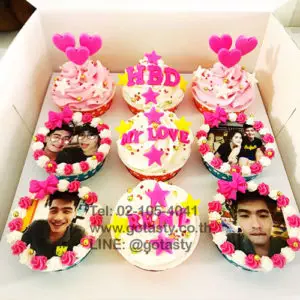 White and pink cupcake photo with heart, bow and star decorations