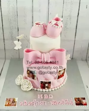 2layers shoes pink white fondant birthday cake