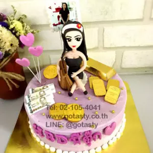 3D lady money and gold decoration with photo birthday cake