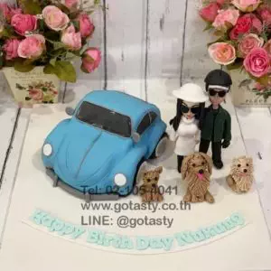 Couple car fondant with dogs cake