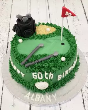 Golf bad fondant 3 d photo green white birthday cake