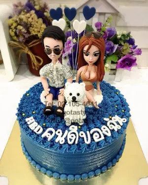 3d couple with dogs 3d blue cream cake