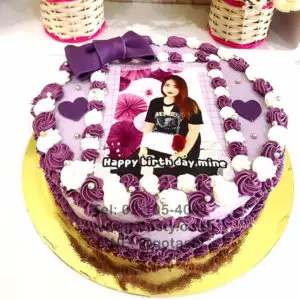 Purple and white photo cake