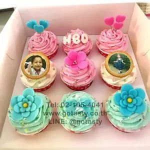 Blue pink cupcake photo birthday heart flower