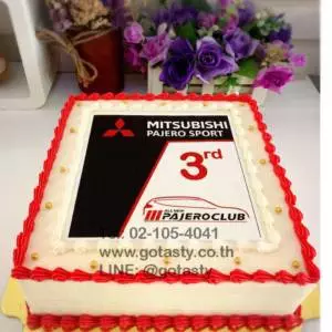 Company white and red photo cake