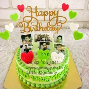 Green photo cream birthday cake