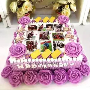 Purple rose cream photo cake