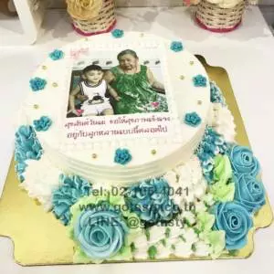 Blue white Puang Maa-Lai Cake mother cream photo birthday cake