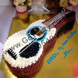 White cream guitar with photo birthday cake