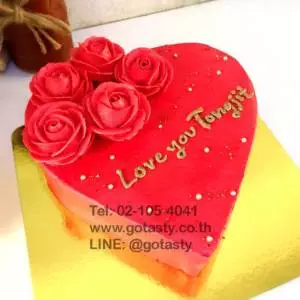 Red heart shape red rose cream cake