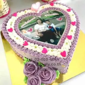 Purple rose heart shape cream photo cake birthday