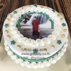 White and green photo cake
