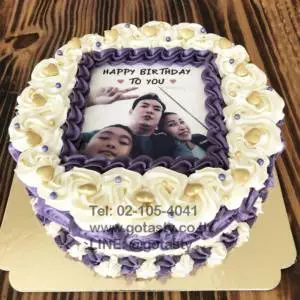 White and purple photo cake