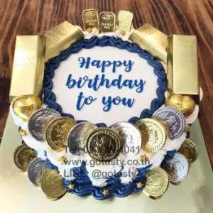 Money and gold blue cake