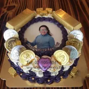 Money and gold purple photo cake