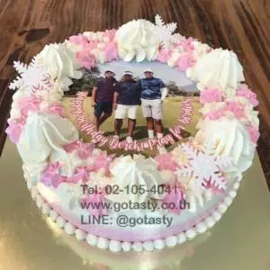 Pink and white photo birthday cake