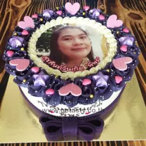 Purple cream photo birthday cake