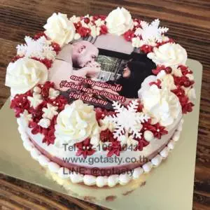 Red photo cream birthday cake