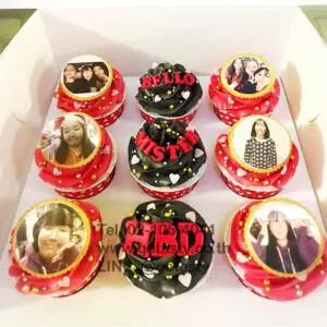Red black photo birthday cupcake