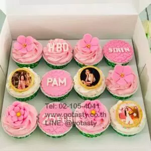 Pink Cupcake photo heart birthday cake