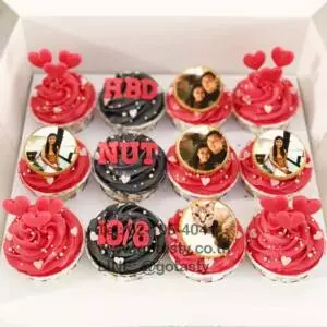 Red and black photo cupcake birthday